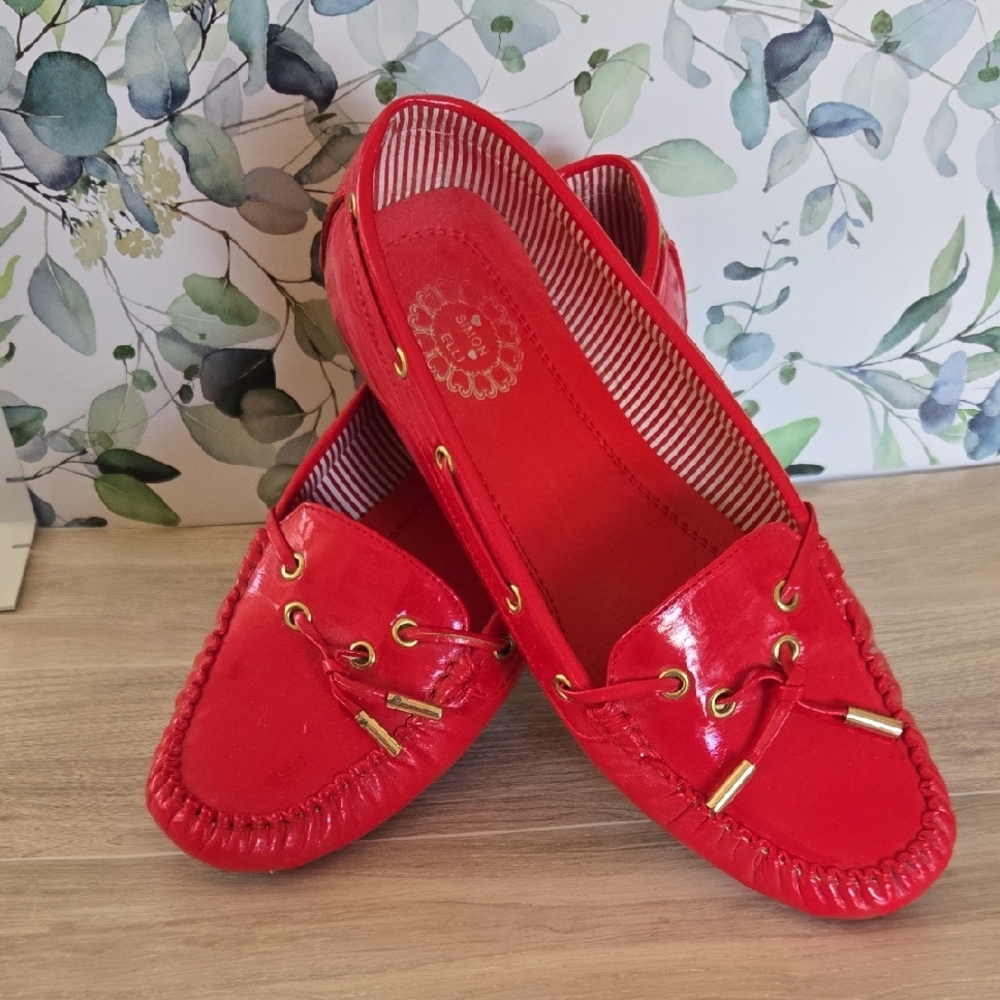 Simons Red Moccasins with Whipstitch Details